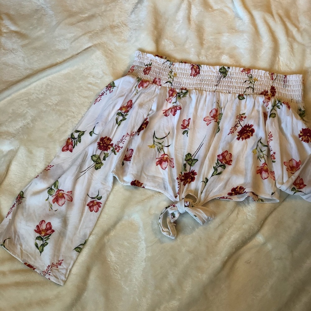 Off the shoulder white floral crop top